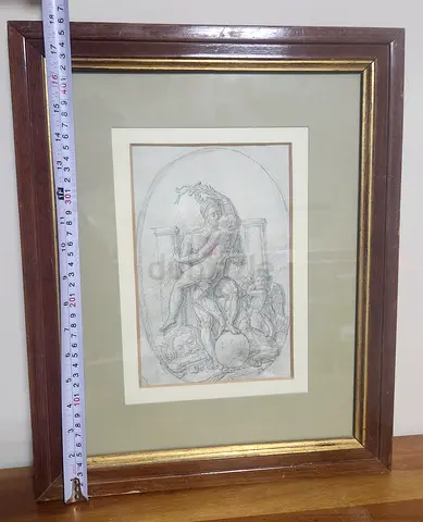 ​Antique 19th Century Neoclassical Pencil Drawing – Framed Fine Art