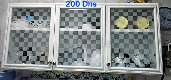 White Wall-Mounted Bathroom/Medicine Cabinet with 3 Glass Doors - Good Condition