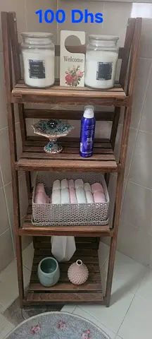 Wooden 4-Tier Bathroom Shelf / Storage Rack - Rustic Finish
