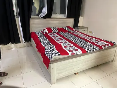 Wooden Bed Frame with Headboard - Beige, Good Condition