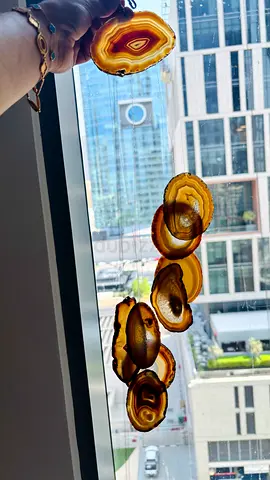 Polished Brown Agate Slices String - Decorative Window Hanging (10 pieces)