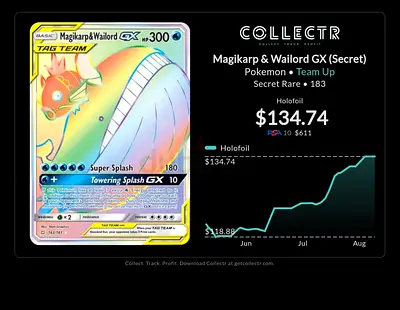 Pokémon Magikarp & Wailord GX Secret Holofoil Card (Team Up #183) - Collectible