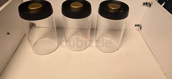 Vacuum storage glass Jars with Black & Gold Lids. 1 liter