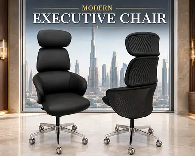 Modern Black Executive Office Chair – Luxury High-Back Chair with Chrome Base