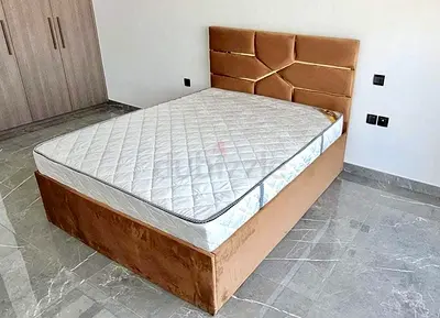 bed frame with mattress - beige velvet