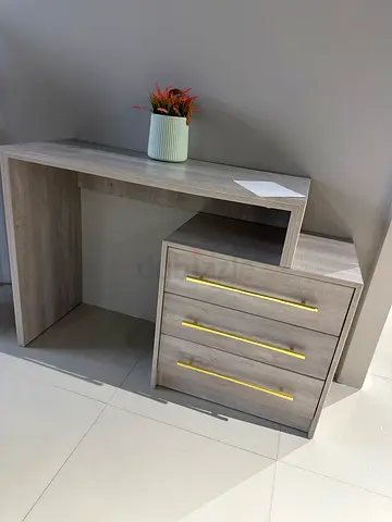 Modern grey wooden study desk with 3-drawer cabinet