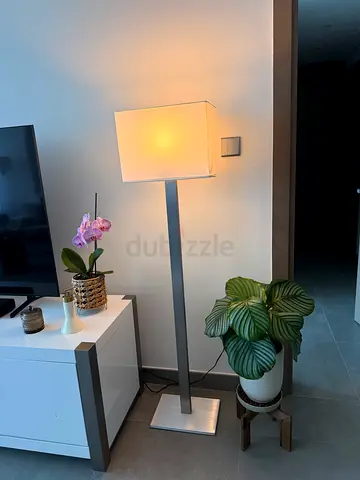 Modern rectangular floor lamp with white fabric shade - excellent condition