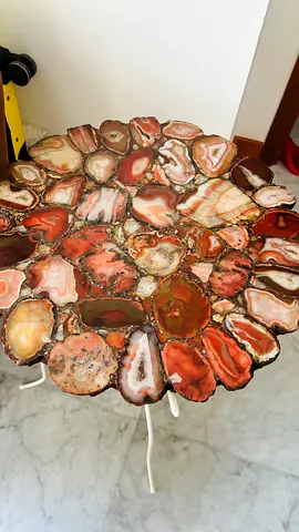 Handmade Agate Slice Side Table — Polished Semi-Precious Stone Top
