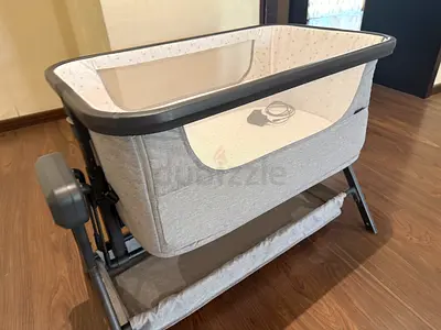 Grey Baby Bassinet with Mesh Panels