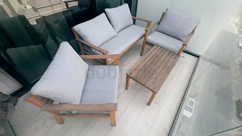 Wooden Outdoor Sofa Set with Cushions - 3pcs + Coffee Table
