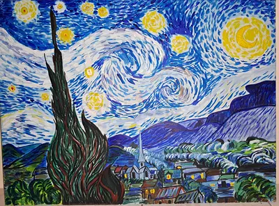Hand painted Acrylic painting rendition of " The Starry Night"