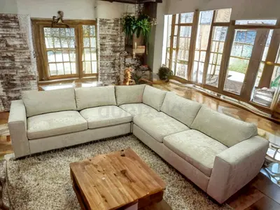 Expensive quality pottery barn beige color corner sofa