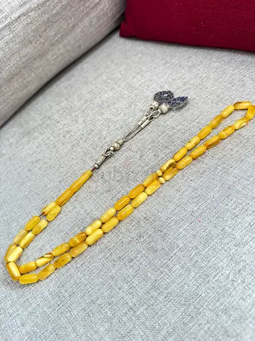 Vintage yellow amber-style prayer beads (tasbih) 42 pic with silver tassel
