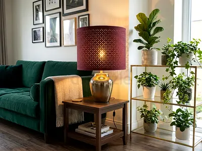 Classic Brass Table Lamp with Patterned Drum Shade 65cm (150 AED)