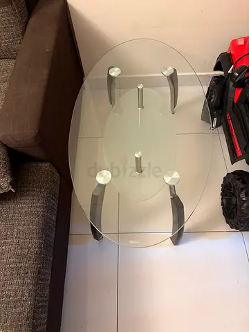 Glass Oval Coffee Table with Metal Legs - Good Condition