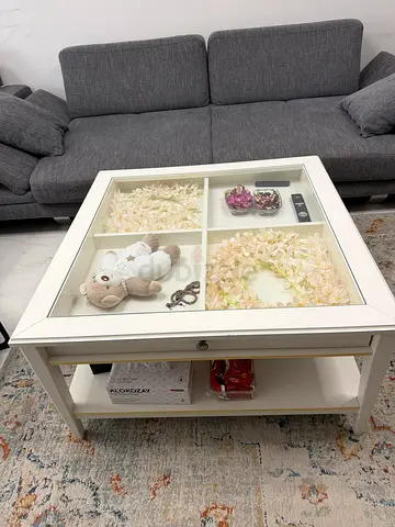 Beautiful Ikea center table with glass top and storage drawer /Shelf (White)