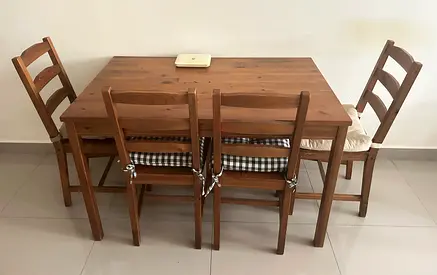 Solid Wood 4-Seater Dining Table with Chairs