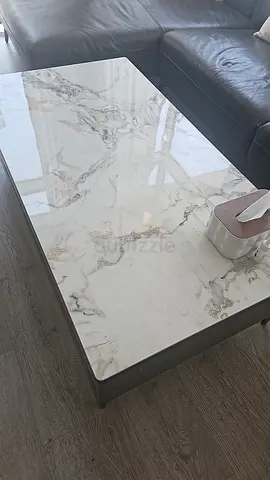 Marble-top Coffee Table with Dark Wood Frame - Good Condition