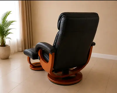 Black Leather Recliner Chair with Footstool – Excellent Condition