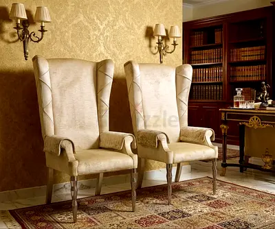 VISIONNAIRE ITALIAN Pair of Elegant High-Back Velvet Wingchairs