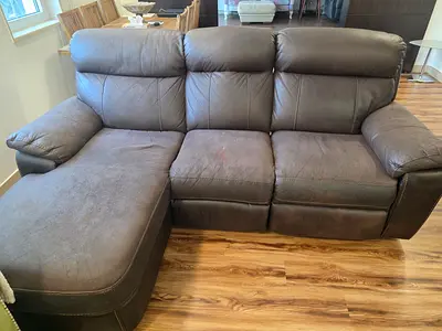 3-Seater Recliner Brown Leather Corner Sofa with Chaise - Good Condition