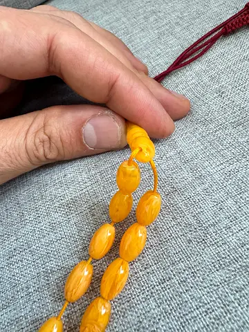 Carved Amber Prayer Beads (Misbahah) - 33 Beads, Warm Honey Tone