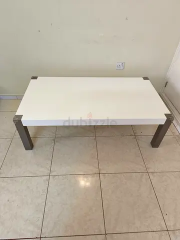 Simple White Coffee Table with Metal Legs - Good Condition