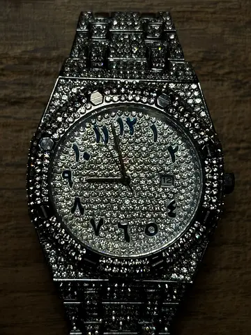 Men's Fully Diamond-Studded Watch Large Dial Stylish and Bold Arabic Numerals Waterproof Calendar Mi
