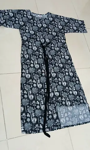 Black & White Floral Long Dress with Waist Tie - Good Condition