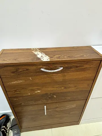 Two-door show wooden cabinet / wardrobe in used condition. One acre missing