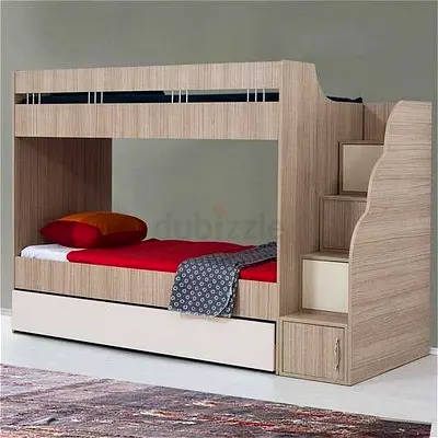 Wooden Bunk Bed with Stairs and Storage - Light Oak Finish