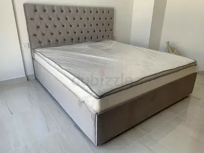 Queen upholstered bed fram - light grey