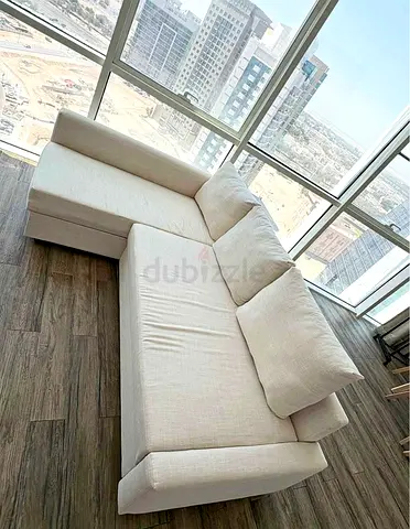 Comfortable L-Shaped Sectional Sofa bed in Cream Fabric