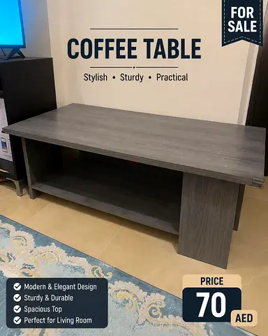 Simple Gray Wooden Coffee Table - Good Condition