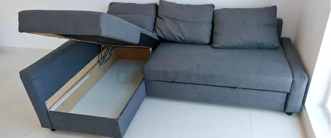 Grey L-Shaped Sofa Bed with Storage