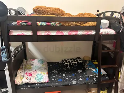 Solid Wood Bunk Bed - Dark Brown, Twin over Twin