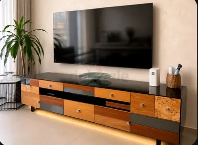 Modern Multi-Drawer TV Entertainment Unit with Mixed Wood Finish