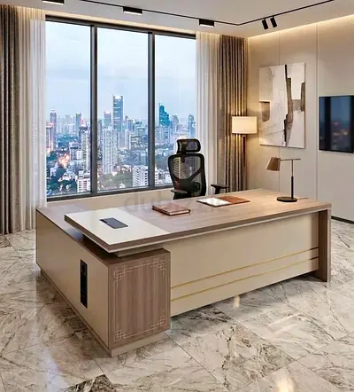 Modern Executive Office Desk with Side Storage - Light Wood Finish