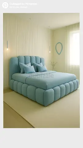 Light Blue Upholstered Plush Platform Bed - Modern Design