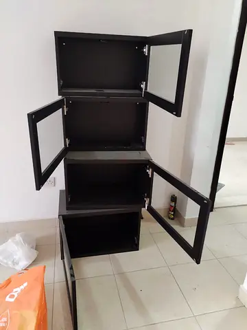 Black Four Tier Cabinet with Glass Doors