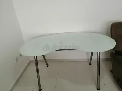 Glass Bean-Shaped Desk with Metal Legs - Light Frosted Top