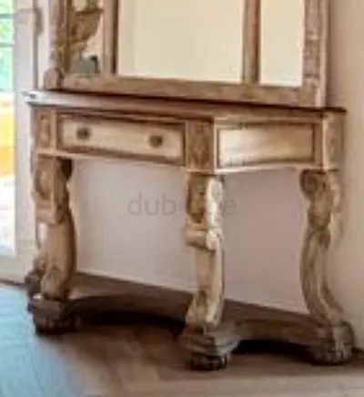 Wooden Vintage Console Table with Mirror - Distressed Finish