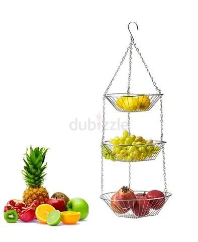 3-Tier Hanging Fruit Basket Stainless Steel Organizer