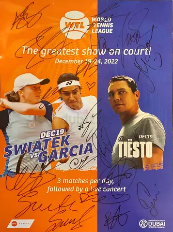 (MOVING OUT SALE, FOR AED 2999) Authentic Autographed Poster of Famous Tennis Players and DJ Tiesto