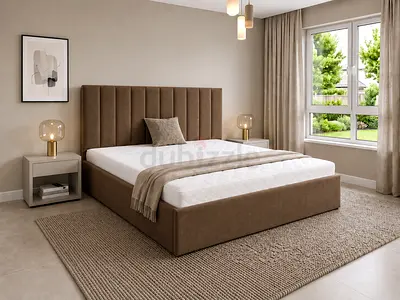 Brand New family queen size upholstered bed frame with headboard in brown