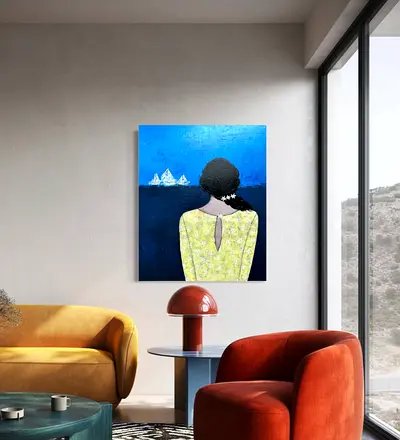 Original Acrylic Painting - Woman Looking at Sea