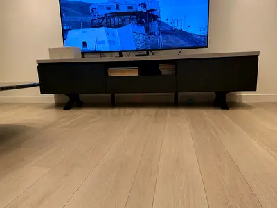 Low-profile modern TV console with storage