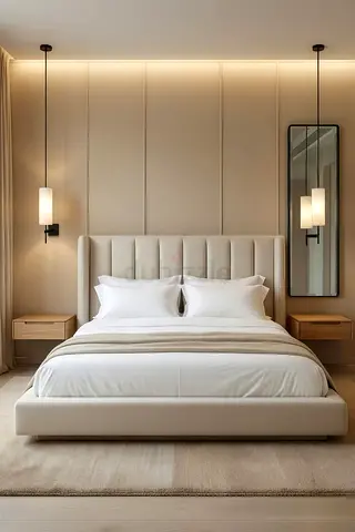 Modern Grey Upholstered Bed Frame with Headboard - Queen