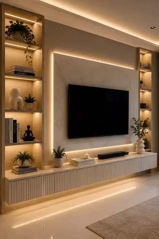 Modern built-in entertainment center with LED lighting