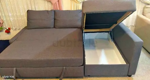 Grey L-Shape Sofa Bed with Built-in Storage